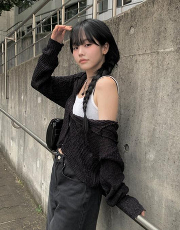 Center Hood Crop Cardigan